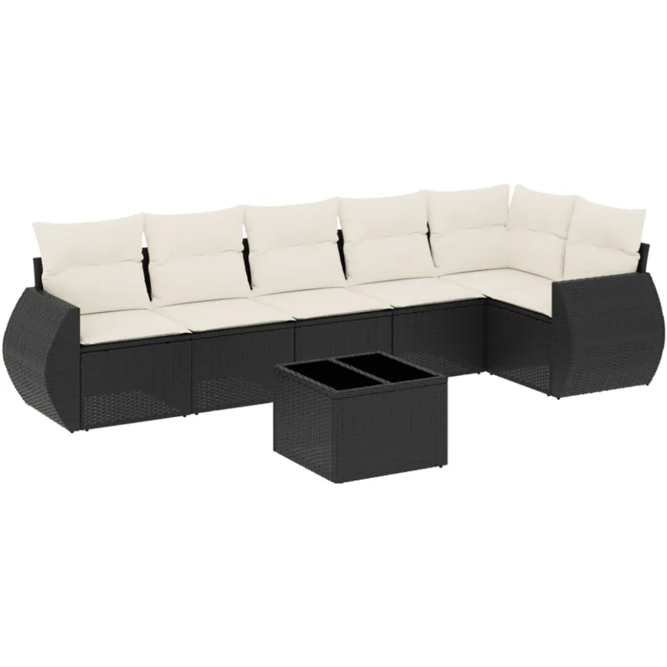 vidaXL 7-delige Loungeset met kussens poly rattan zwart