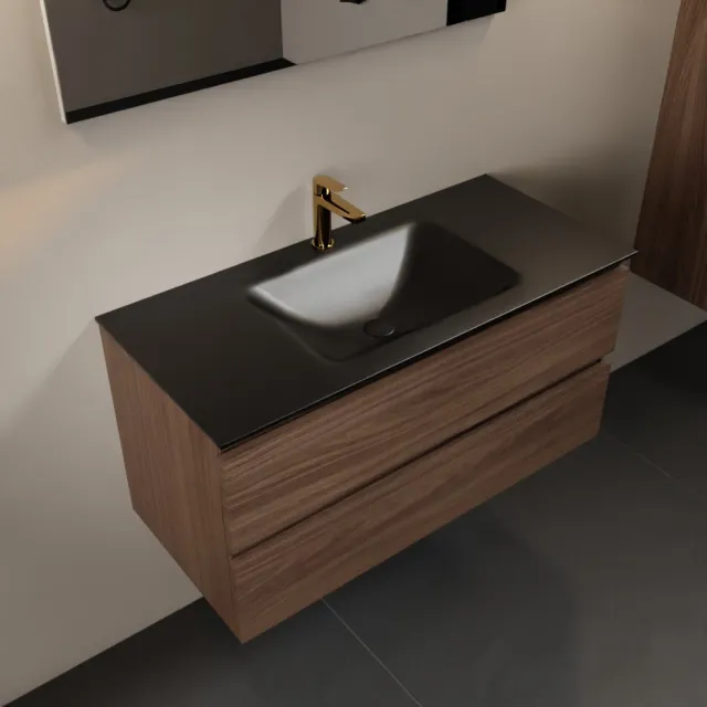 Mondiaz AIVY 100cm badmeubel Mocha, wastafel Urban solid surface midden 1 kraangat (AI-351321URBAN-SI - AI-M100MOMI)