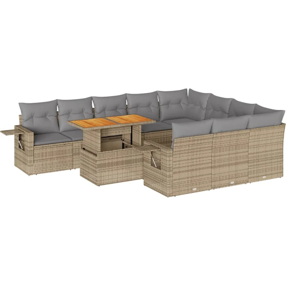 vidaXL 11-delige Tuinset met kussens poly rattan beige, foto 3
