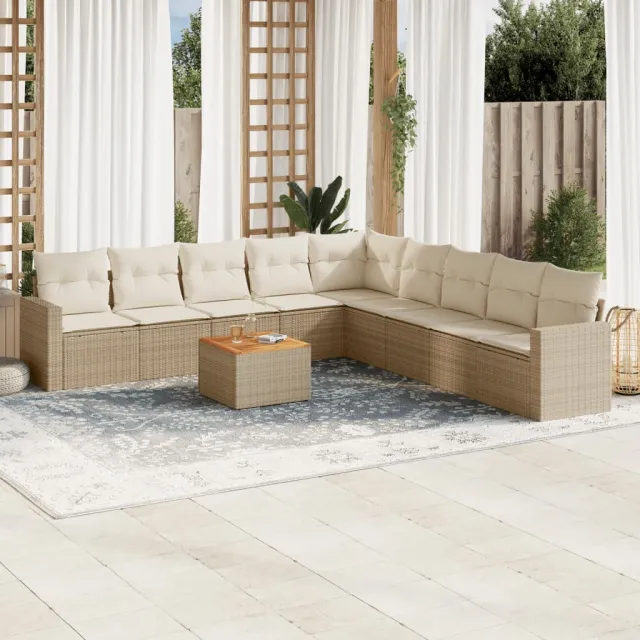vidaXL 10-delige Loungeset met kussens poly rattan beige, foto 2