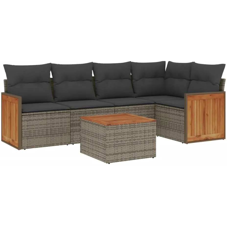 vidaXL 6-delige Loungeset met kussens poly rattan grijs