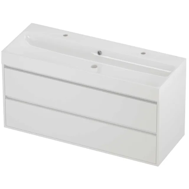 Proline Podium Badmeubelset Polystone Loft 2 Kraangaten Greeploos 120x46x62 cm Glans Wit Mat White Mat Wit