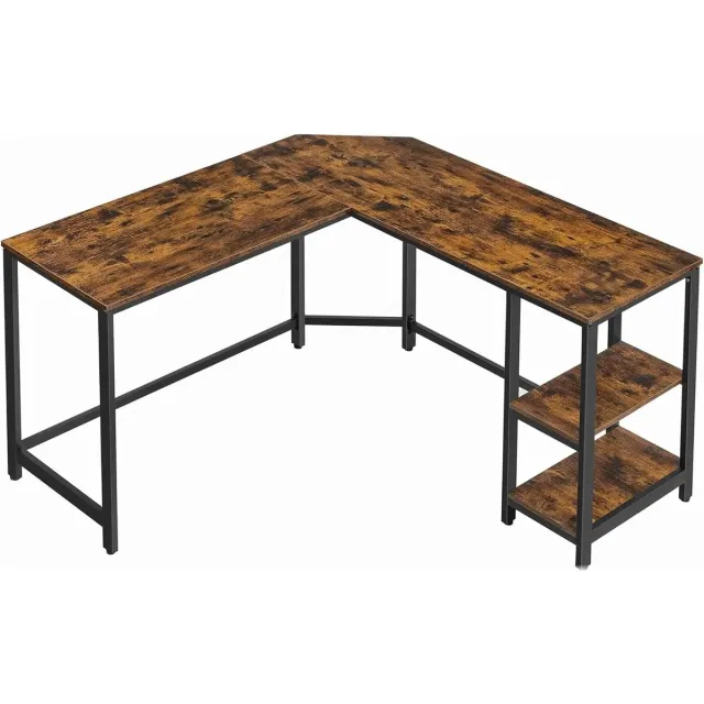 PolderGoods Bureautafel voor computer - Hoekbureau met 2 planken - 138x138x76cm - Bruin Vintabreun-Zwart