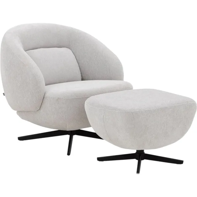 Goossens Draaifauteuil Saar, Draaifauteuil + hocker stof fijn geweven ecru