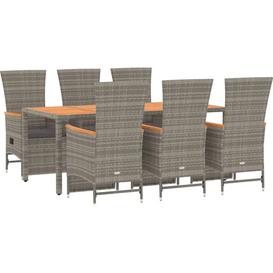 vidaXL 7-delige Tuinset met kussens poly rattan grijs