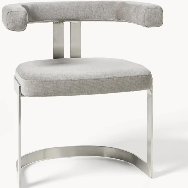 Westwing Collection Gestoffeerde sledestoel Gianni met armleuningen Grijs, Zilverkleurig
