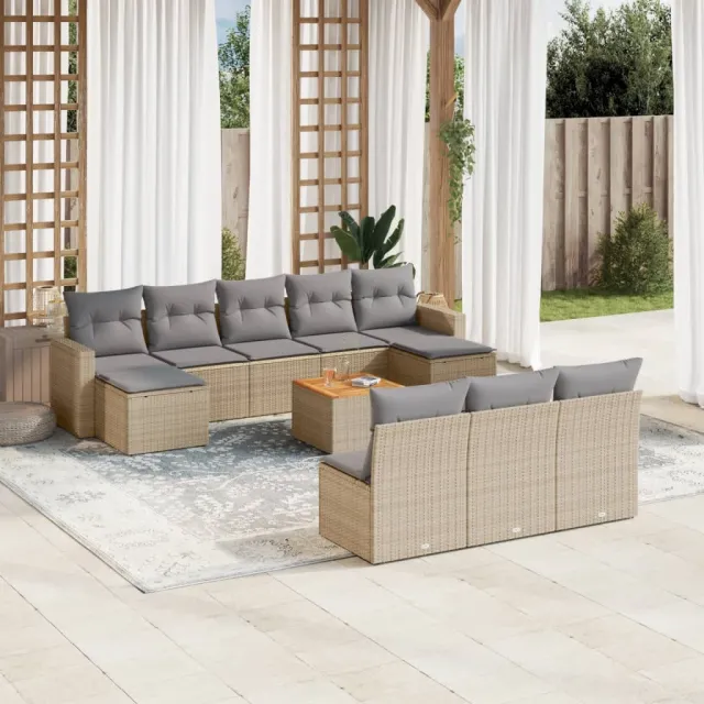 vidaXL 11-delige Loungeset met kussens poly rattan gemengd beige