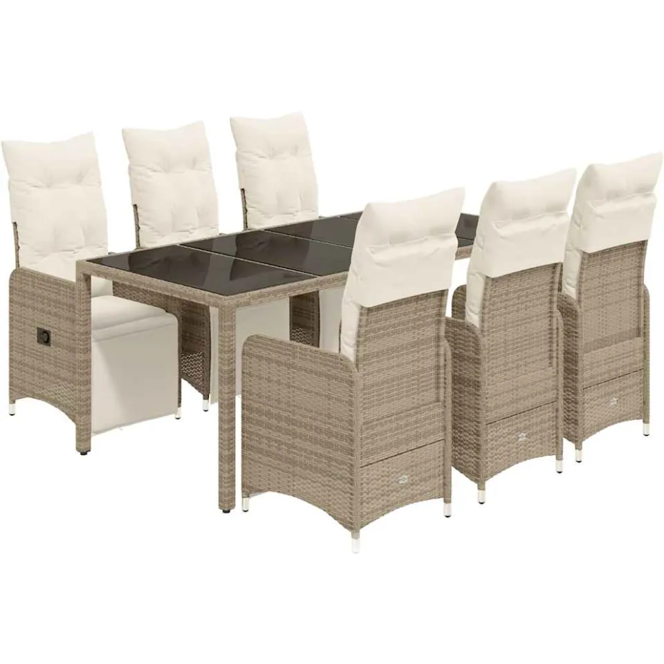 vidaXL 7-delige Bistroset met kussens poly rattan bruin, foto 3