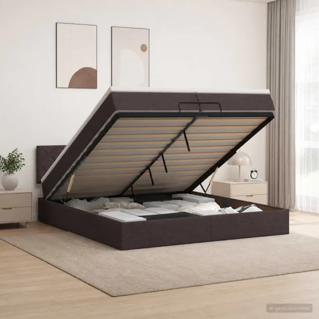 vidaXL Ottoman bed met matras Donkerbruin 200 x 200 cm Stof bruin
