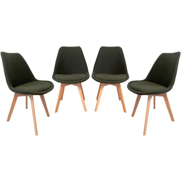 sweeek Set van 4 corduroy scandinavische stoelen, poten van beukenhout - nils Kaki