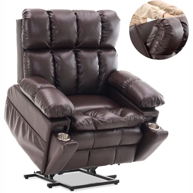 MODENUIT Relaxfauteuil - Elektrisch - 2 Motoren - Met Sta-op Functie En Massage - Woonkamer - Kunstleer Bruin Brown