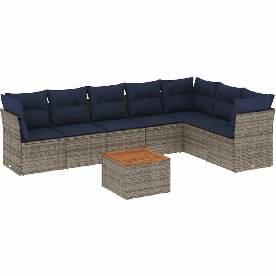 vidaXL 8-delige Loungeset met kussens poly rattan grijs