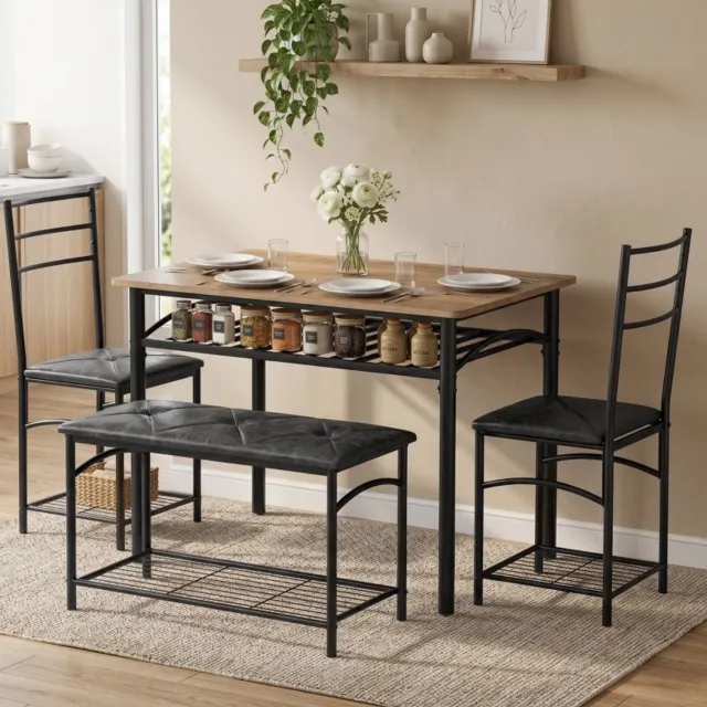 CHICFURN Eettafel - 4 personen - opbergruimte - 4-delige set - bruin Rustiek bruin
