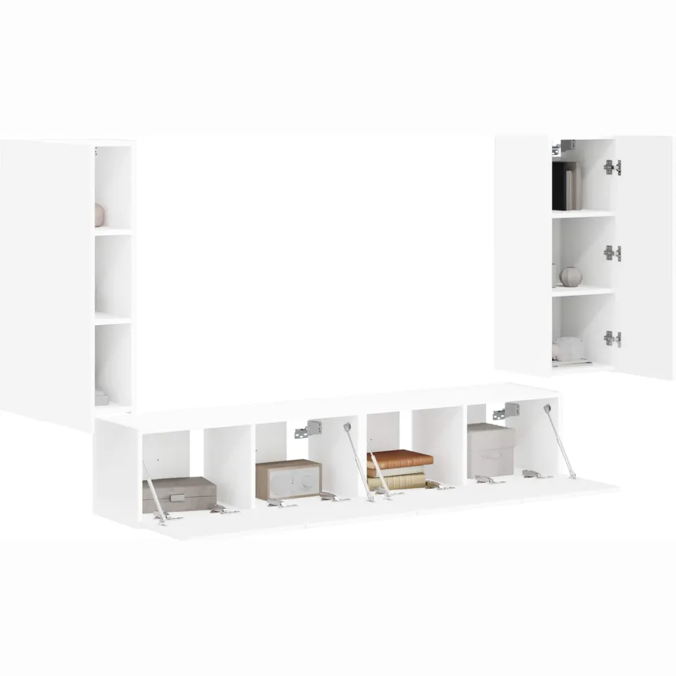 vidaXL TV Wandkast Set 4 st Wit Bewerkt hout