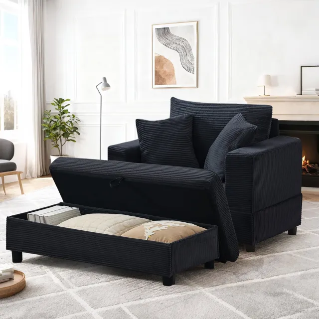 MIVRAY Chaise Longue Ruim - Met Voetsteun En Opbergruimte - Voor Woonkamer En Slaapkamer - Hout En Metaal Zwart