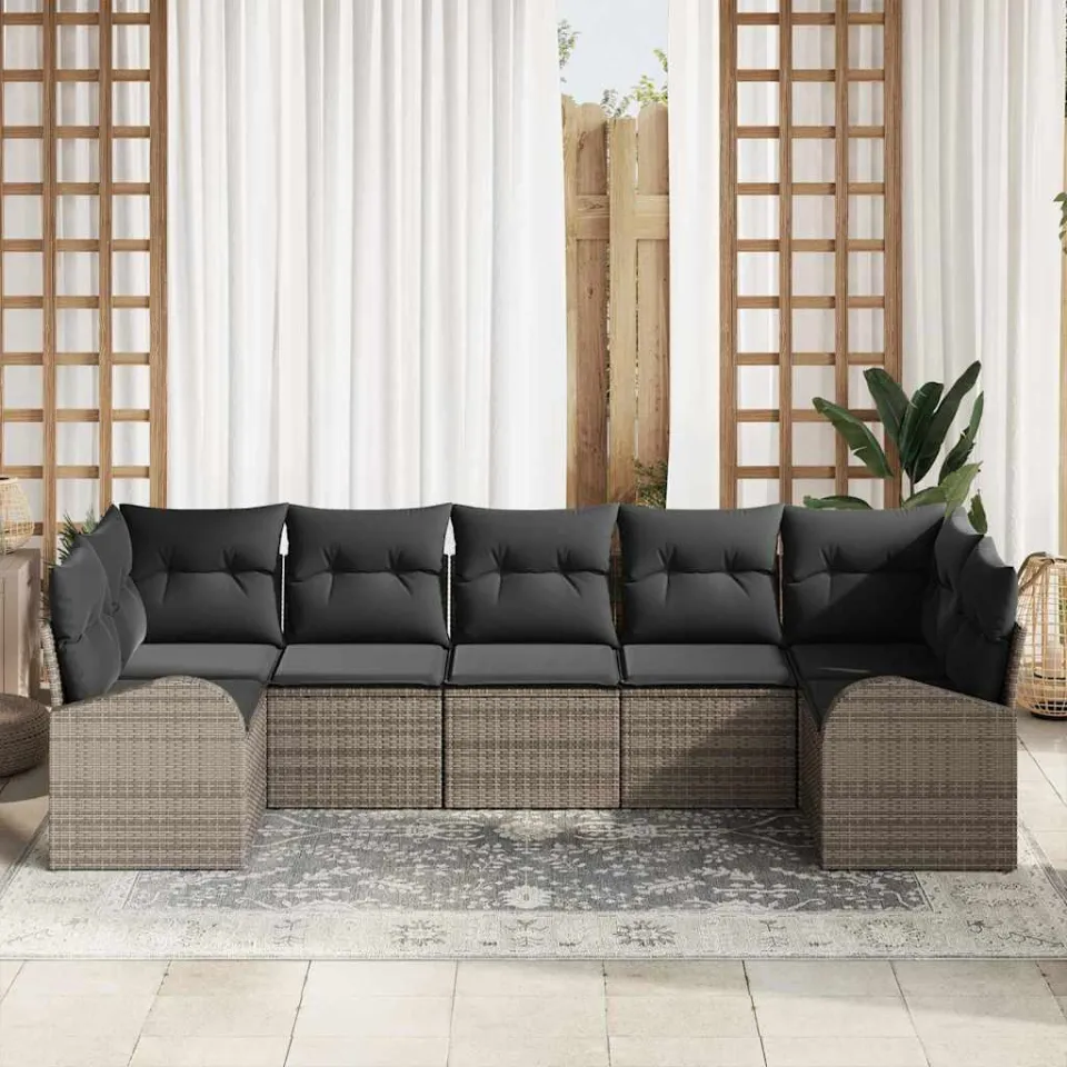 vidaXL Tuinbankenset 7 st Grijs poly rattan, foto 3