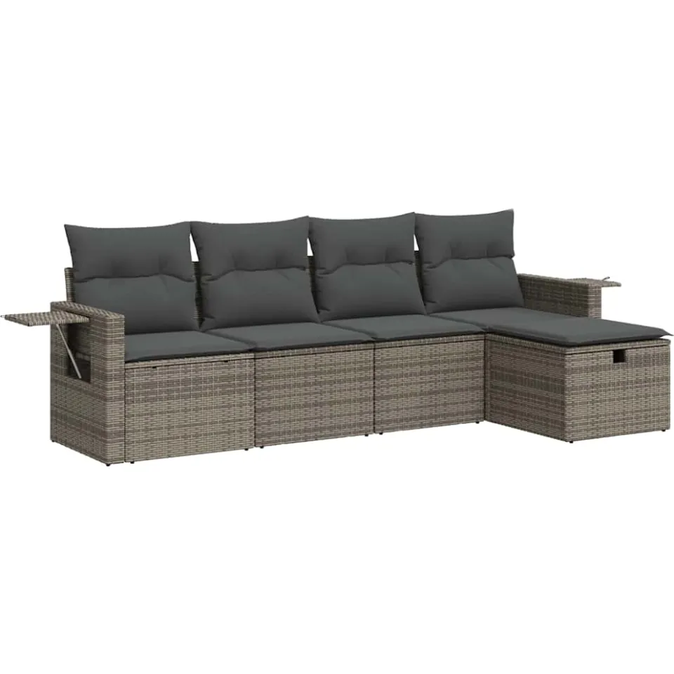 vidaXL 5-delige Loungeset met kussens poly rattan grijs, foto 3