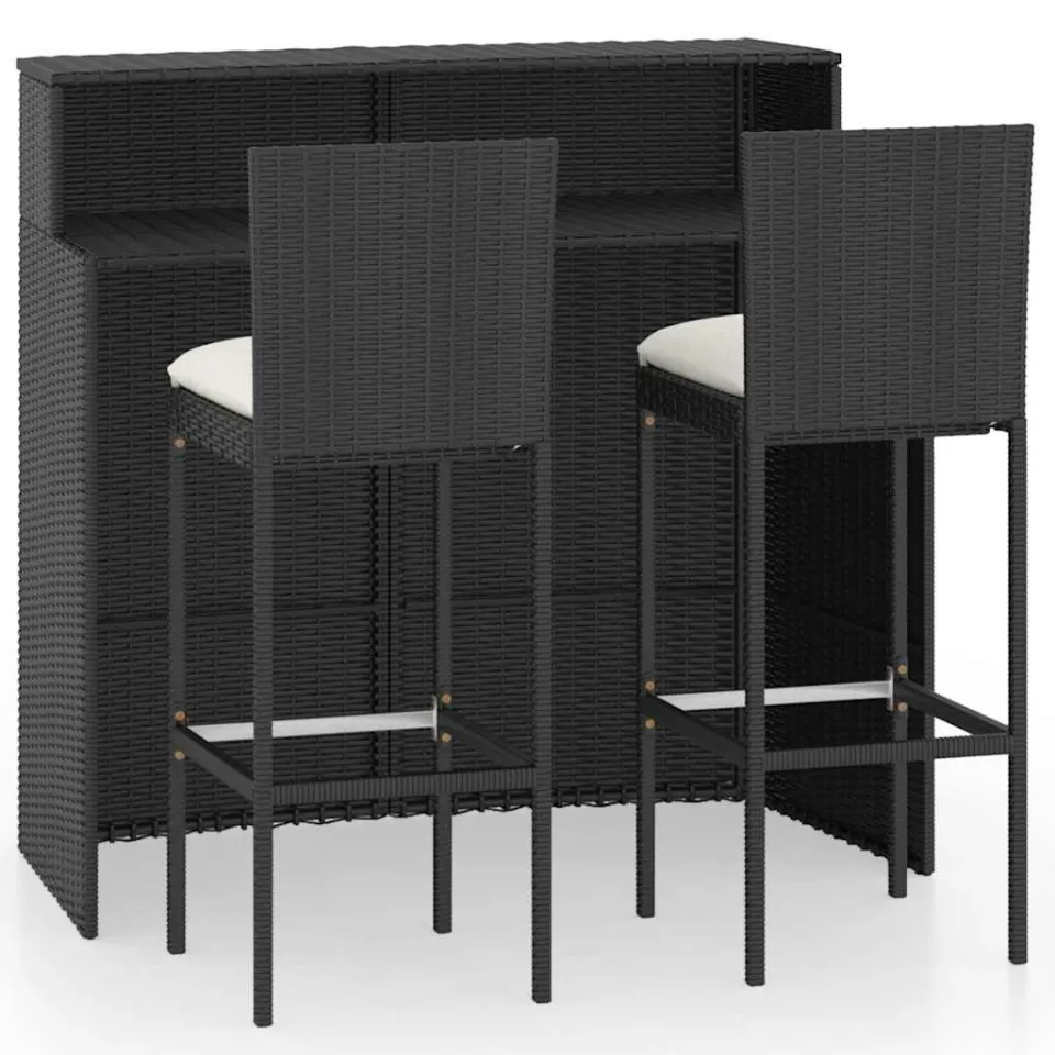 vidaXL 3-delige Tuinbarset met kussens zwart, foto 3