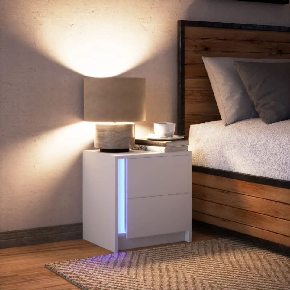 vidaXL Nachtkastje met LED-verlichting bewerkt hout wit, foto 4