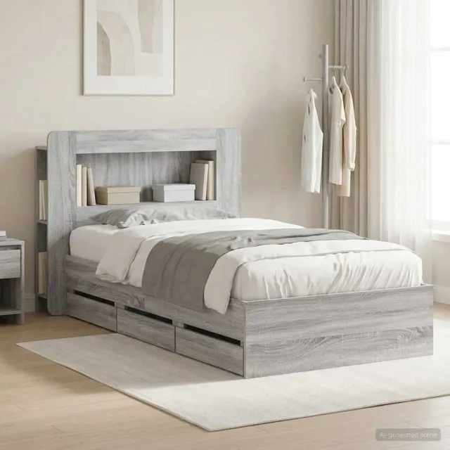 vidaXL Bedframe met opbergruimte en hoofdbord Grijs Sonoma 80 x 200 cm