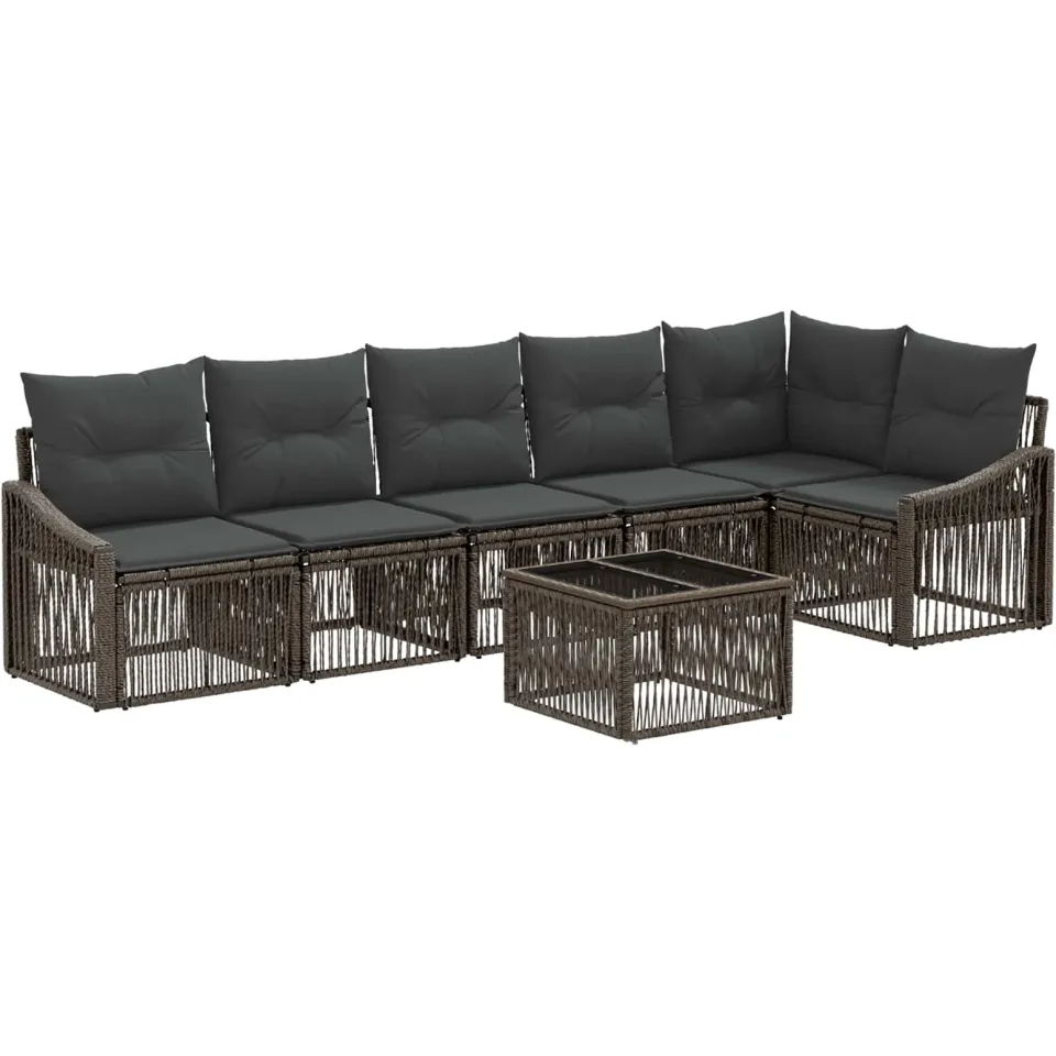 vidaXL Tuinbankenset 7 st 6-zits Grijs poly rattan, foto 3