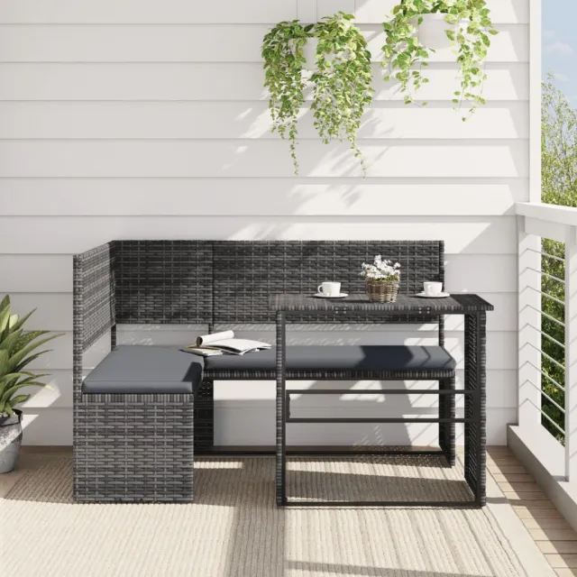 vidaXL Tuinbank met tafel en kussens L-vormig poly rattan grijs, foto 2