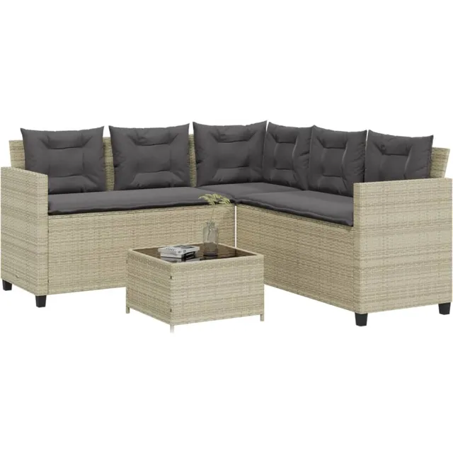 vidaXL Tuinbank met tafel en kussens L-vormig poly rattan lichtgrijs