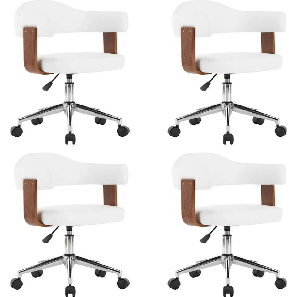 vidaXL Eetkamerstoelen draaibaar 4 st gebogen hout en kunstleer wit, foto 3