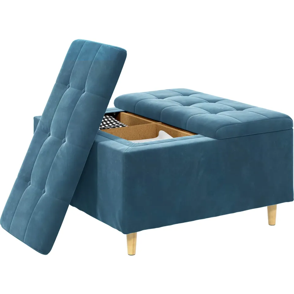 vidaXL Ottoman met Opbergruimte Blauw 80 x 80 x 45 cm Fluweel