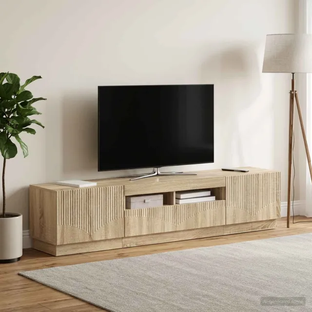 vidaXL LED tv-meubel HOORN 3 st Sonoma Eiken Bewerkt hout, foto 2