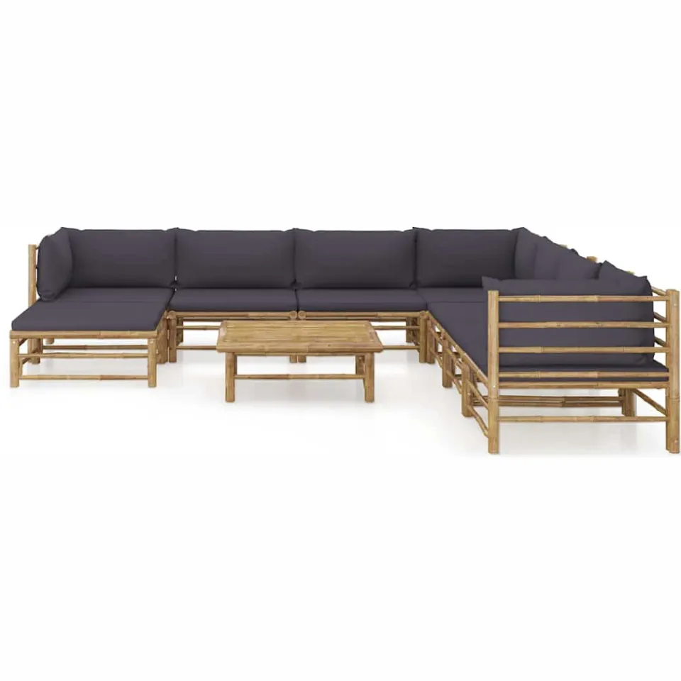 vidaXL 9-delige Loungeset met donkergrijze kussens bamboe Grijs