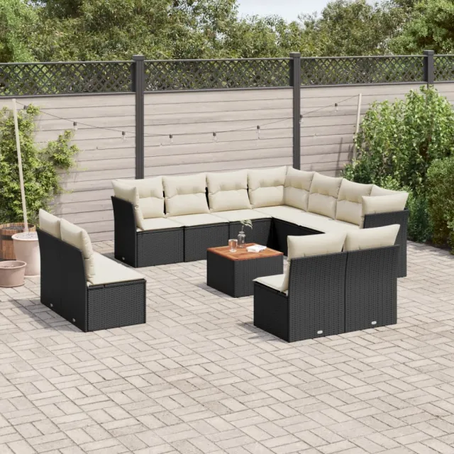 vidaXL 12-delige Loungeset met kussens poly rattan zwart, foto 2