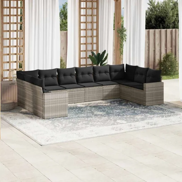 vidaXL 10-delige Loungeset met kussens poly rattan lichtgrijs grijs, foto 2