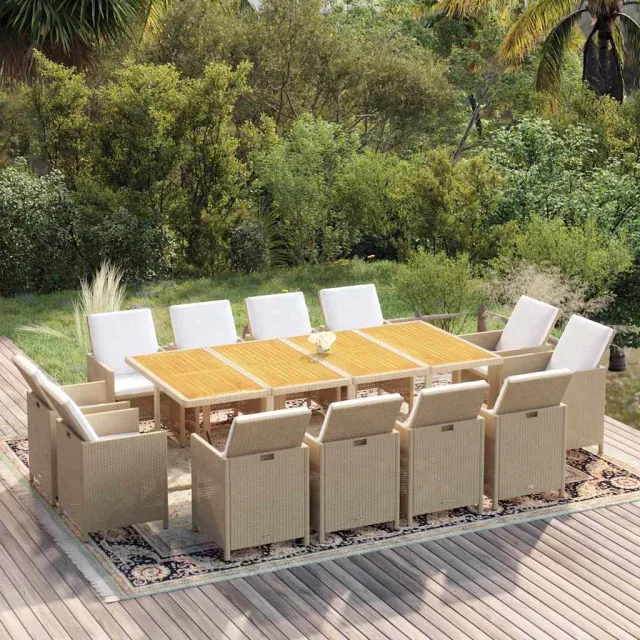 vidaXL 13-delige Tuinset met kussens poly rattan beige, foto 2
