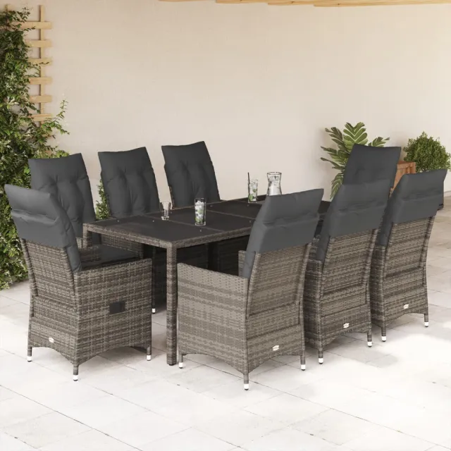 vidaXL 9-delige Tuinset met kussens poly rattan grijs, foto 2
