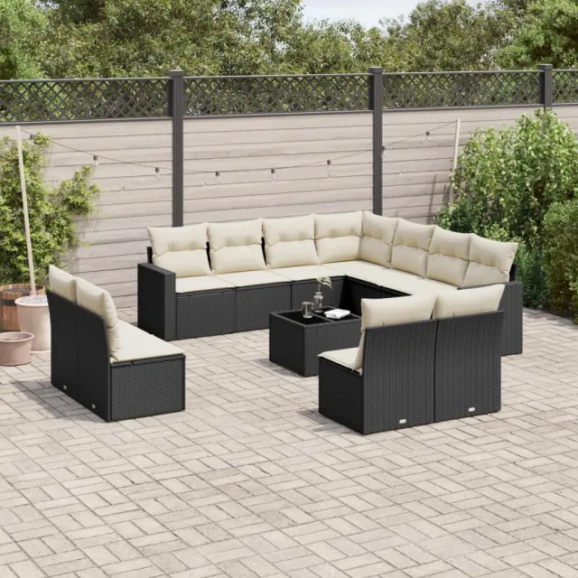 vidaXL 12-delige Loungeset met kussens poly rattan zwart, foto 2