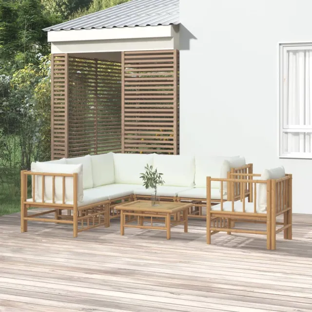vidaXL 7-delige Loungeset met kussens bamboe crèmewit, foto 2