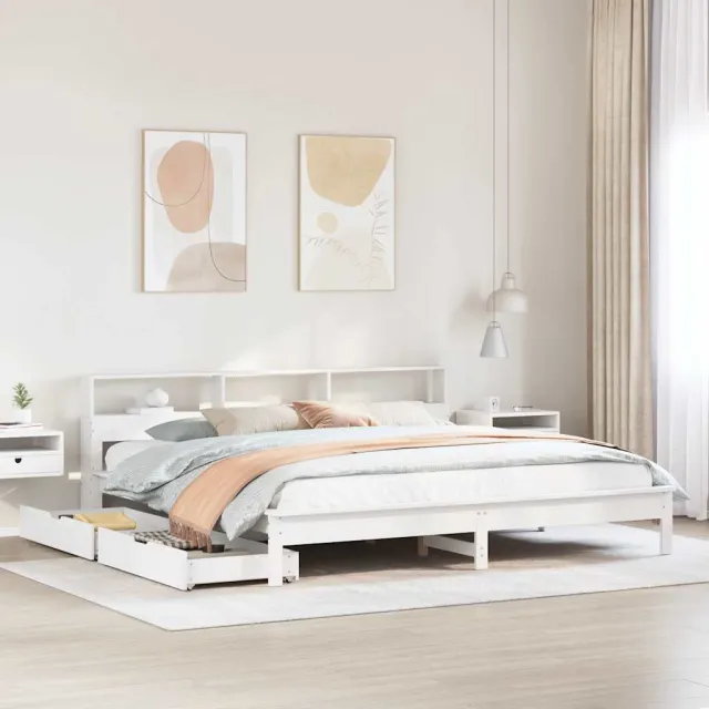 vidaXL Bed met boekenkast zonder matras grenenhout wit 200x200 cm