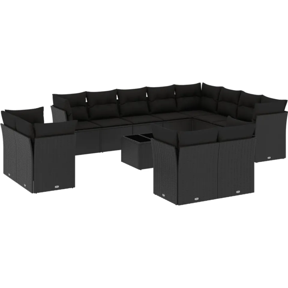 vidaXL 13-delige Loungeset met kussens poly rattan zwart