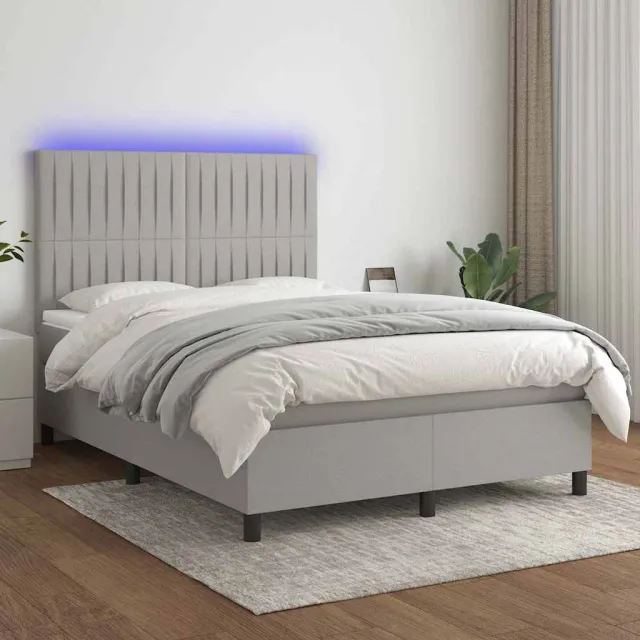 vidaXL Boxspring met matras en LED stof lichtgrijs 140x200 cm grijs