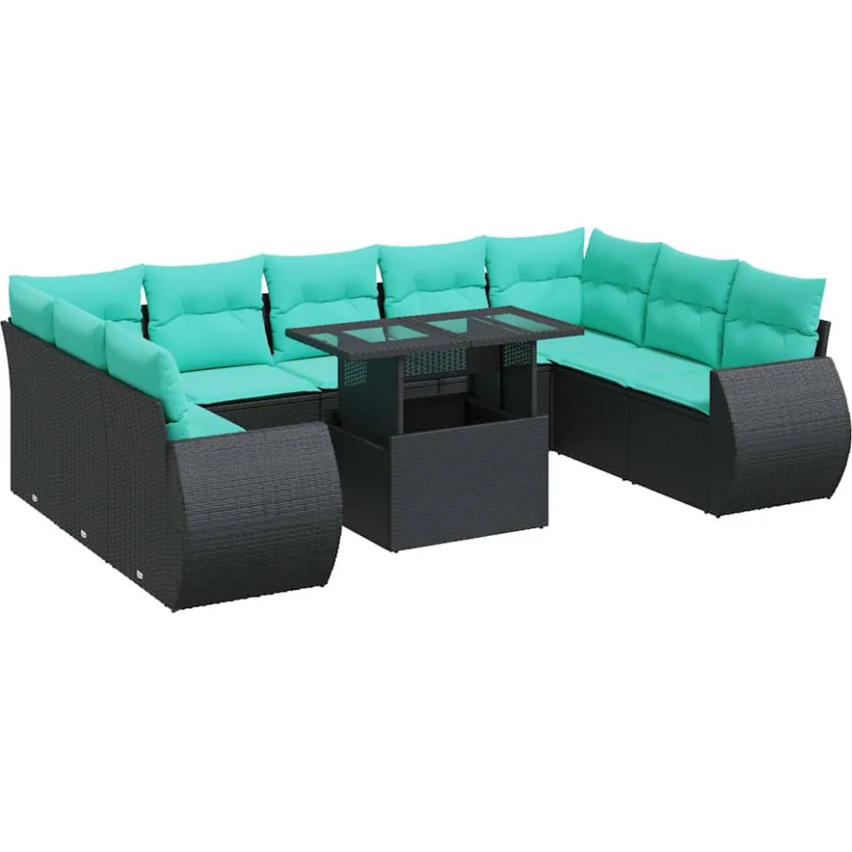 vidaXL 10-delige Loungeset met kussens poly rattan acacia zwart, foto 3