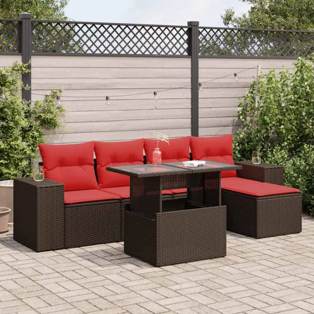 vidaXL 6-delige Loungeset met kussens poly rattan acacia bruin, foto 2