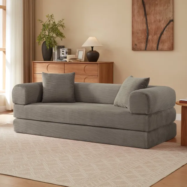 MIVRAY Slaapbank 195 cm - Omvormbaar Van Sofa Naar Eenpersoonsbed - Voor Woonkamer En Slaapkamer - Velours Taupe