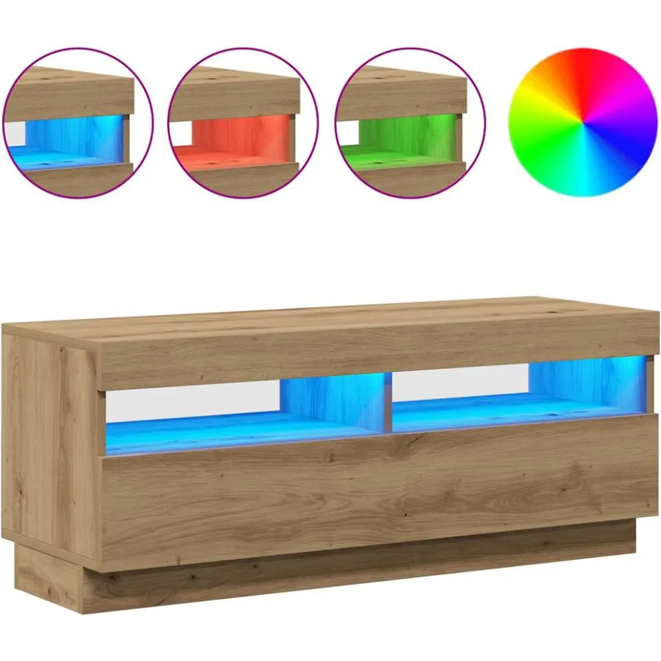 vidaXL Tv-meubel met LED 100x35x40 cm bewerkt hout artisanaal eiken, foto 3