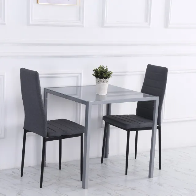 OKWISH Eettafel - Vierkant Voor 4 Personen - Hardglazen Blad - Kleine Keuken En Eetkamer - Metalen Frame Grijs - 75 X 75 X 75 Cm