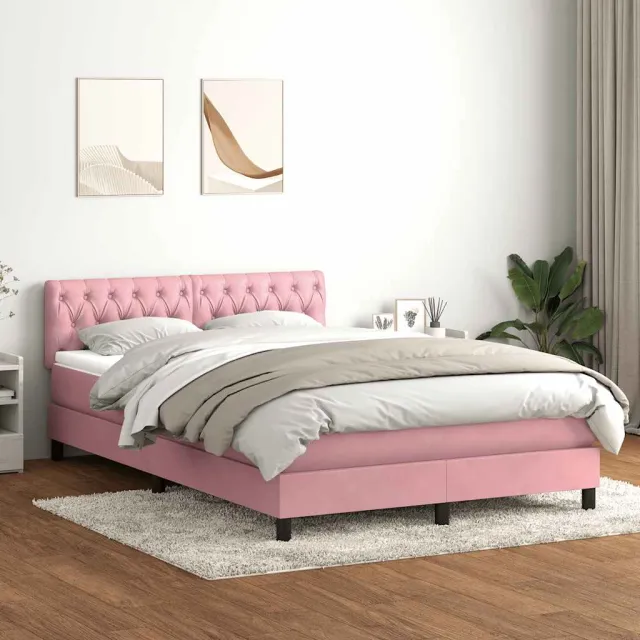 vidaXL Boxspring met matras fluweel roze 160x210 cm