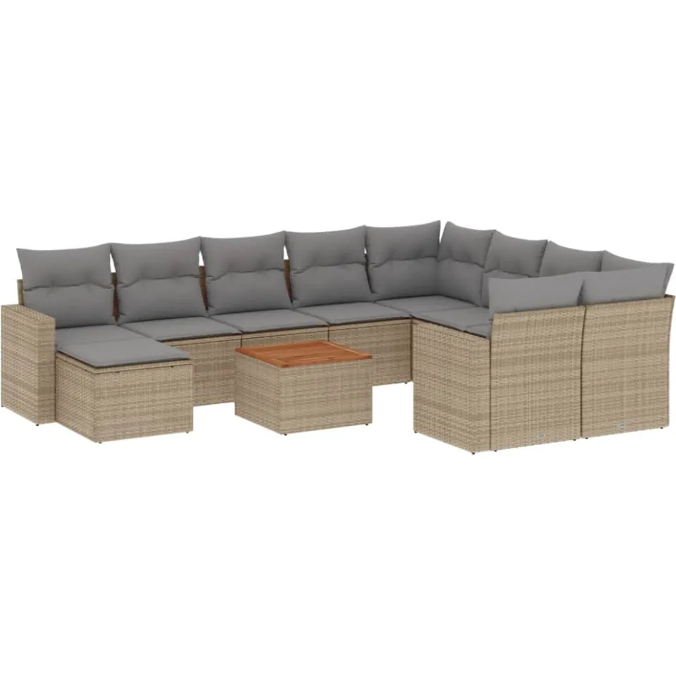 vidaXL 11-delige Loungeset met kussens poly rattan gemengd beige, foto 3