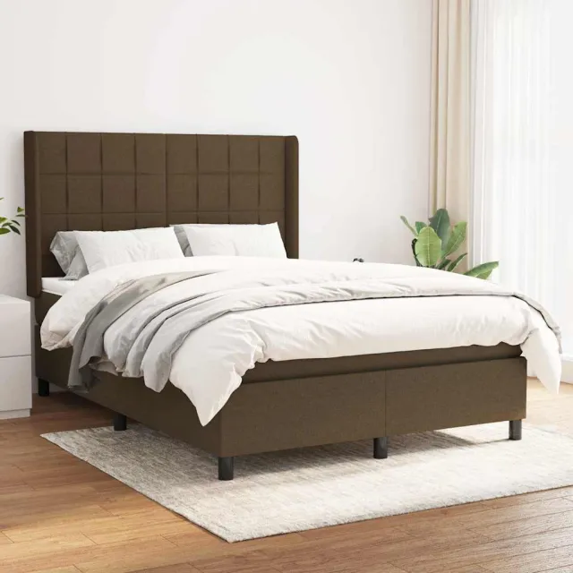 vidaXL Boxspring met matras stof donkerbruin 140x200 cm bruin