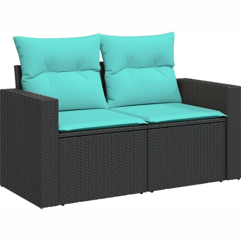 vidaXL 9-delige Loungeset met kussens poly rattan zwart, foto 4