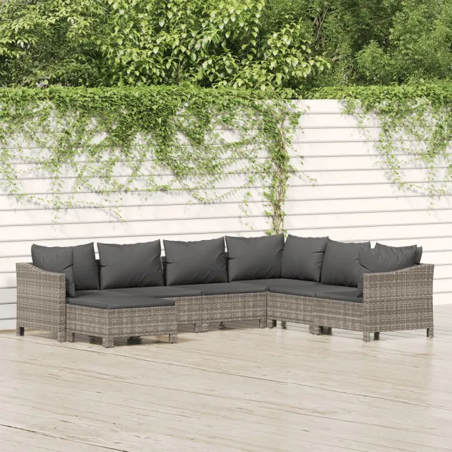 vidaXL 8-delige Loungeset met kussens poly rattan grijs, foto 2